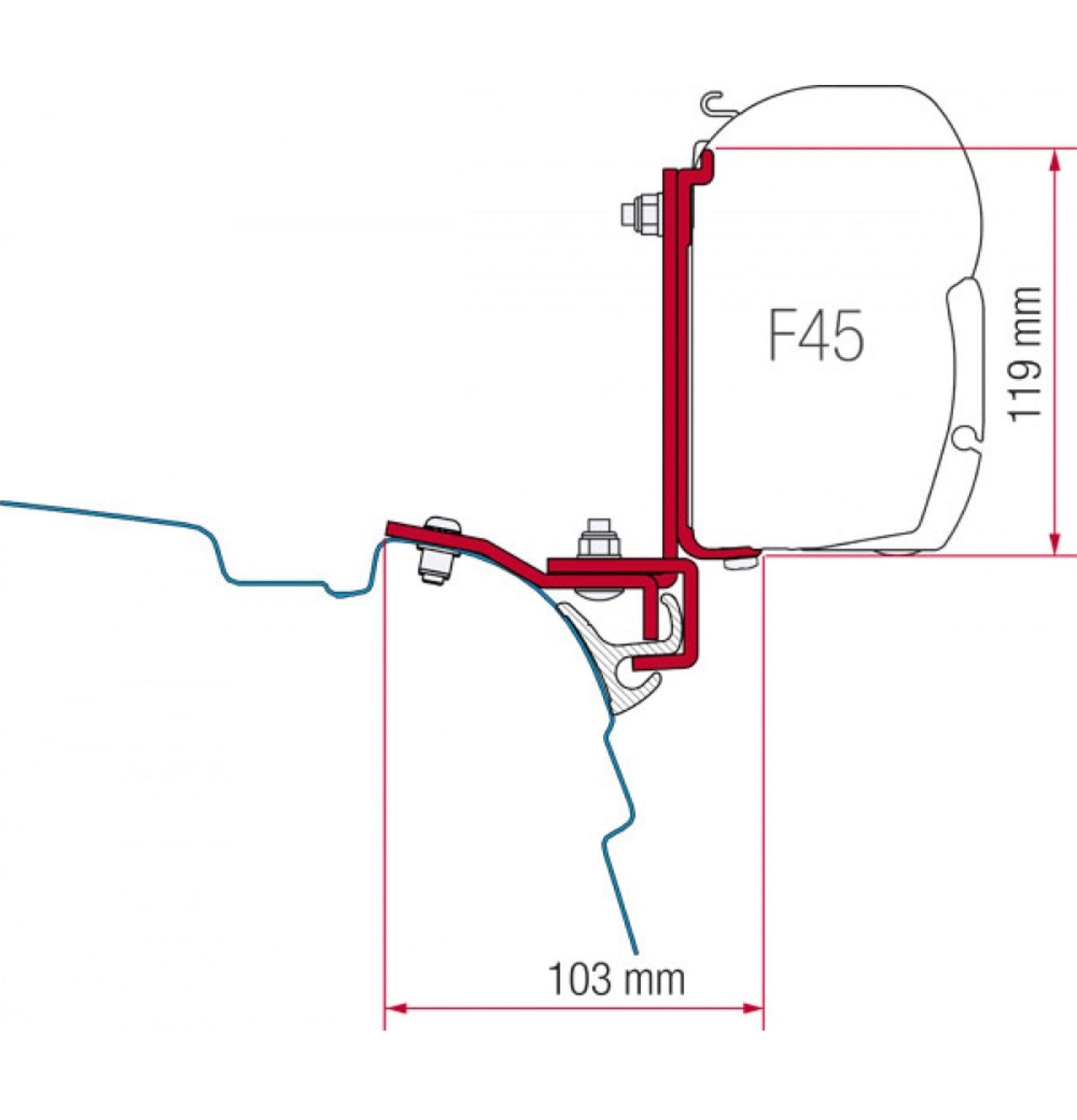 Fiamma F45S/F45TIL Adapter Kit for Reimo MultiRail VW T5/T6 | 98655-590 Image