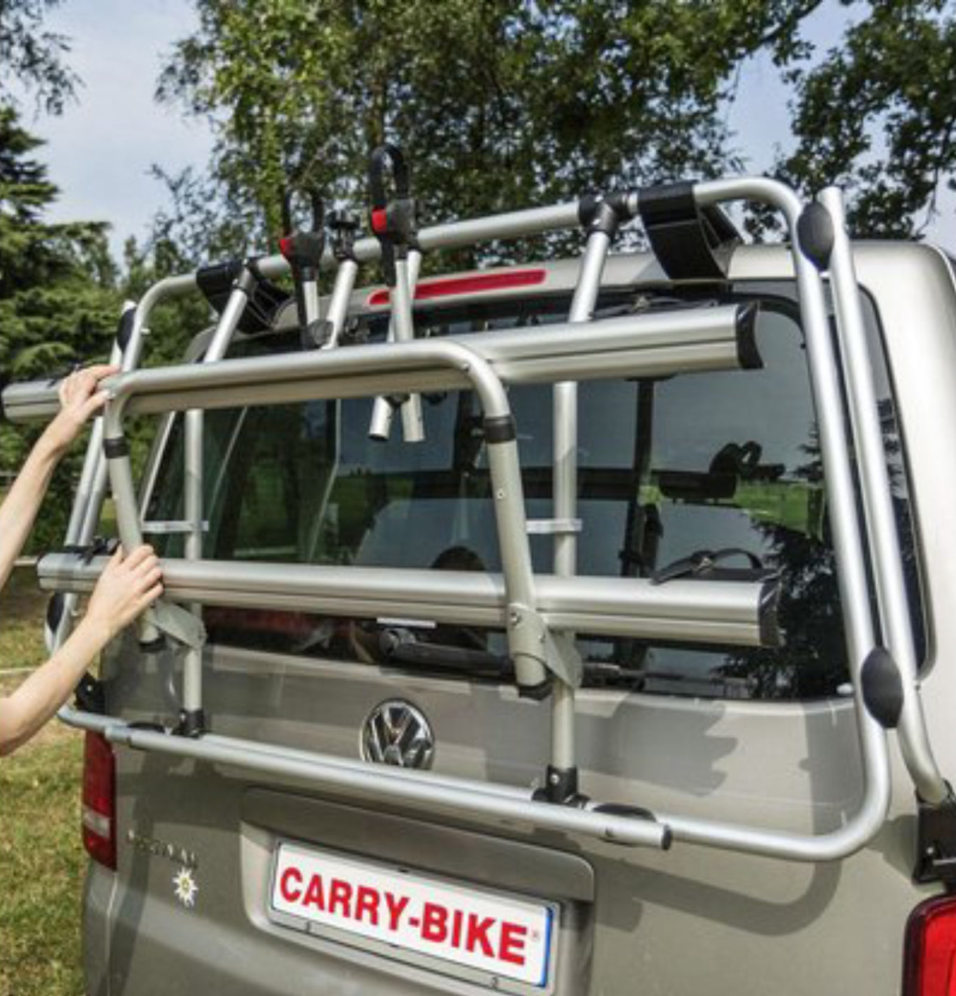 Fiamma Carry-Bike VW T6 Pro Silver Tailgate Bike Rack Bundle for 4 Bikes Image