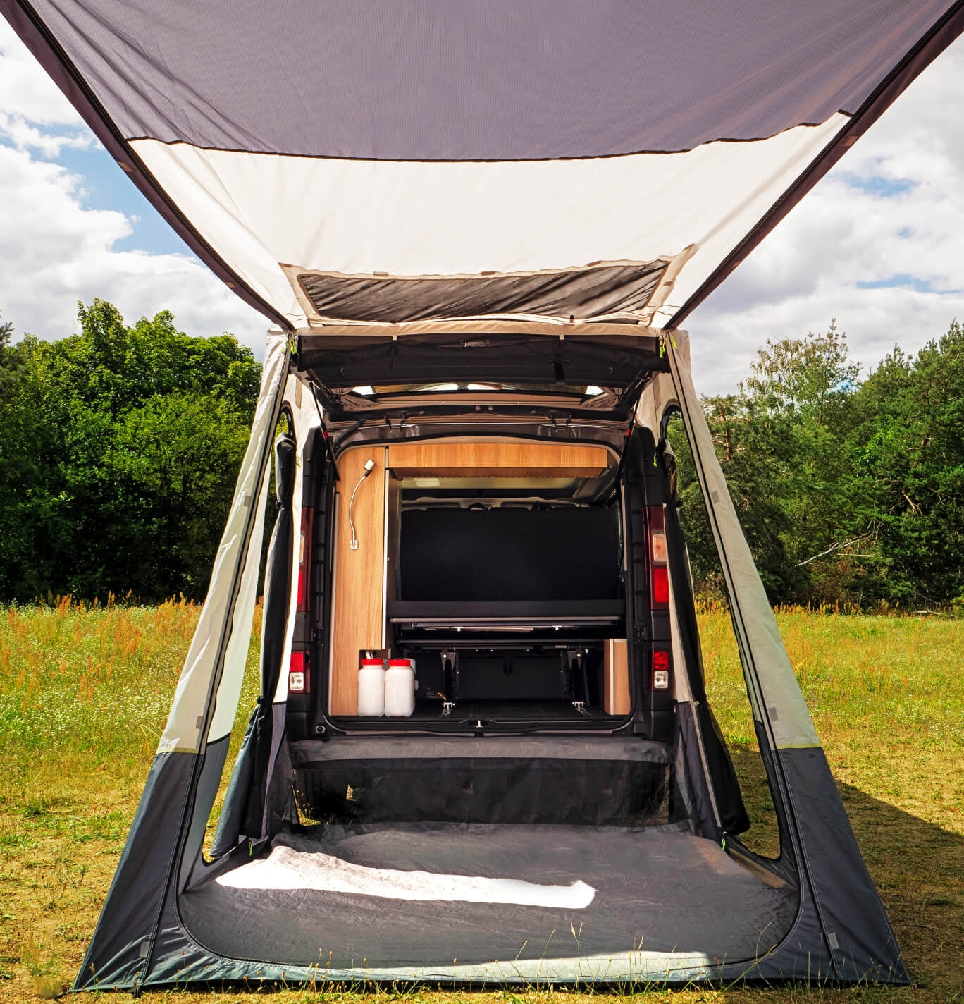 Reimo Trapez Premium Tailgate Tent & Sewn-In Ground Sheet - Trafic, Transit, Vivaro Campers