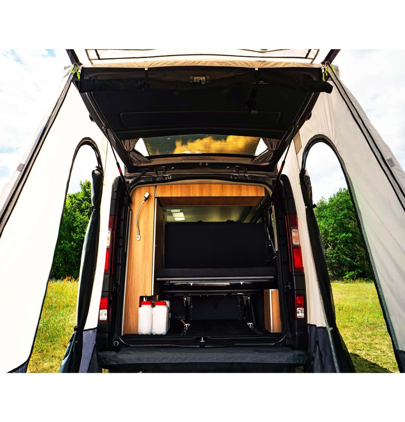 Reimo Trapez Premium Tailgate Tent & Sewn-In Ground Sheet - Trafic, Transit, Vivaro Campers Image