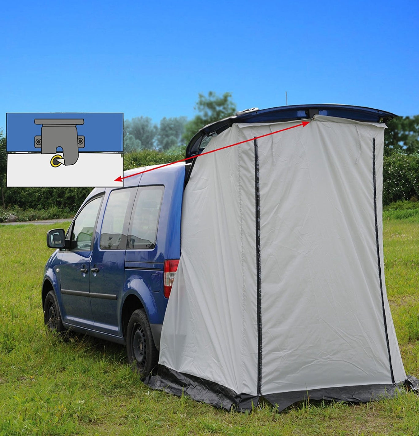 Reimo Vertic Cabin Tailgate Tent & 2 x Door Poles For VW Caddy & Mini Campers Image