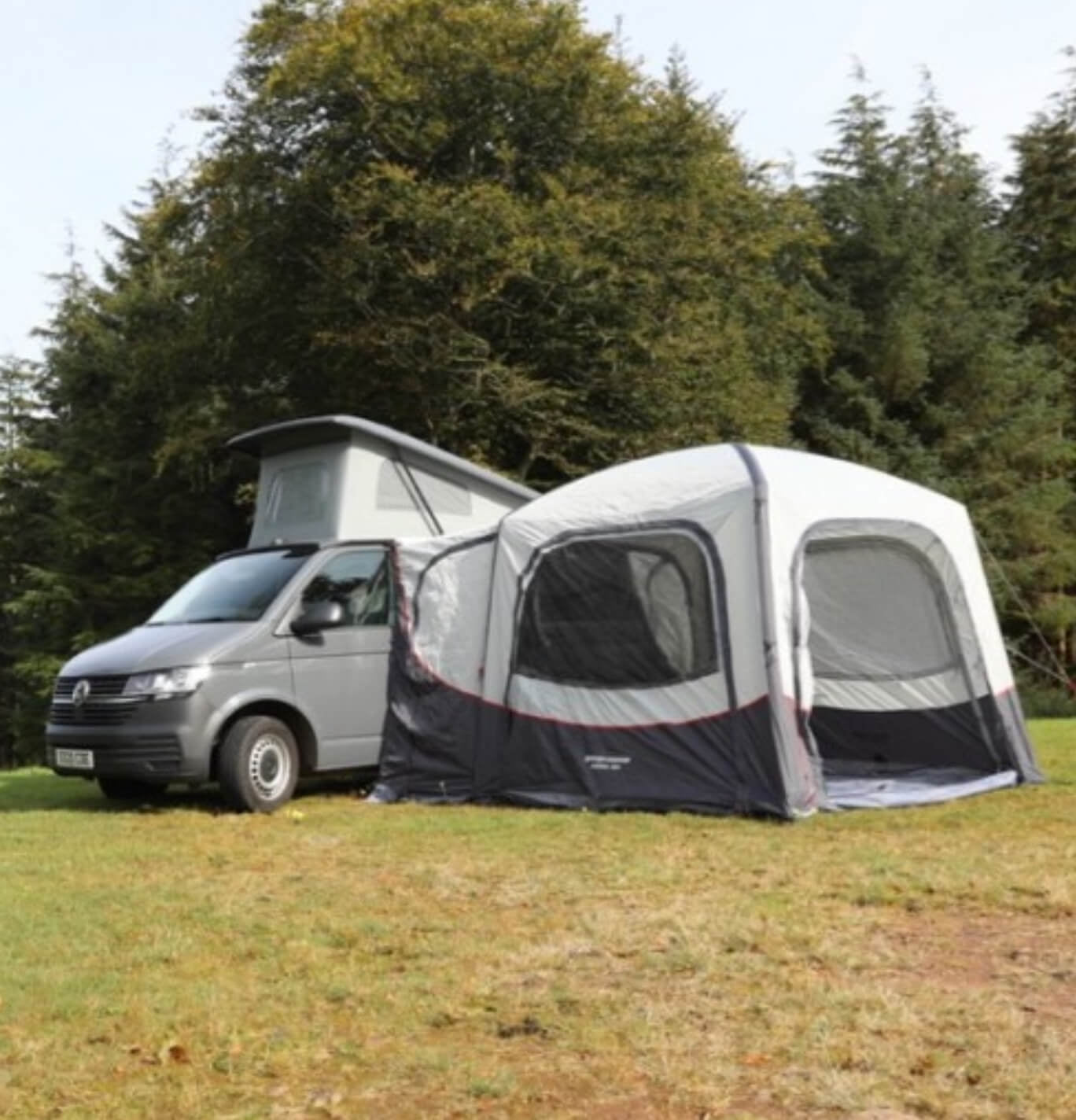 Side view of the Vango Agora pitched to a VW