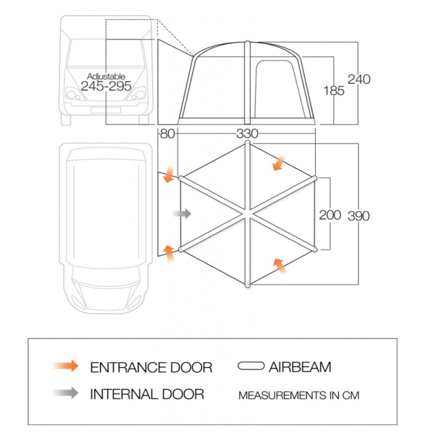 The dimensions of the Hexaway tall drive away awning