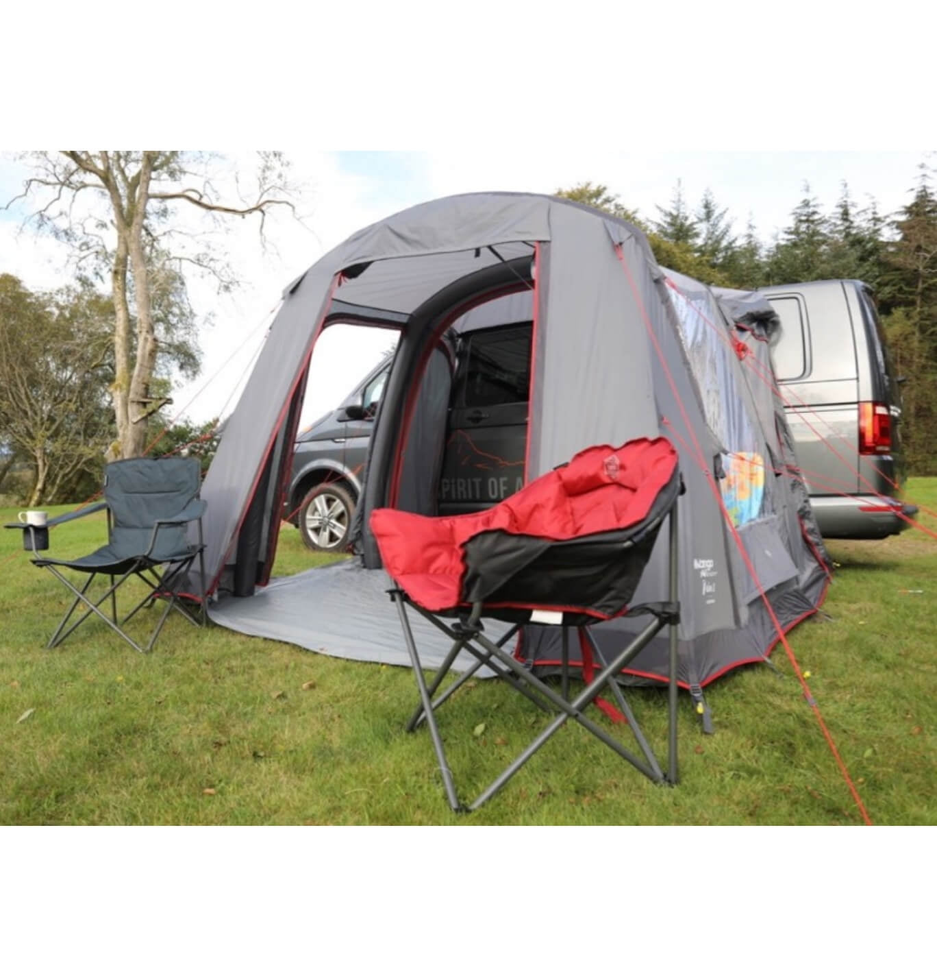 Vango Faros pitched with camping furnitute set up outside