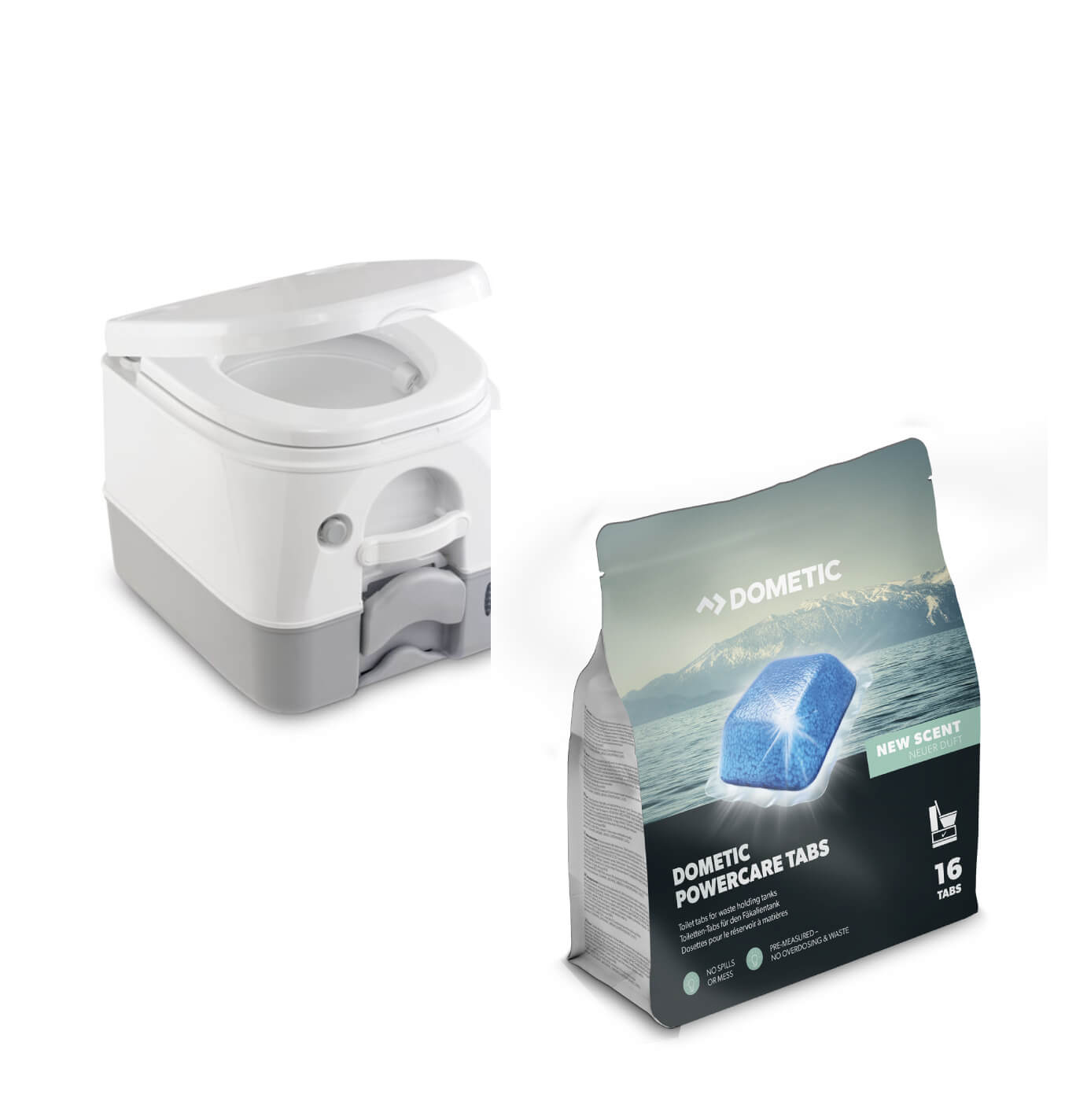 Dometic 972G Portable Toilet & PowerCare Tabs Bundle Image
