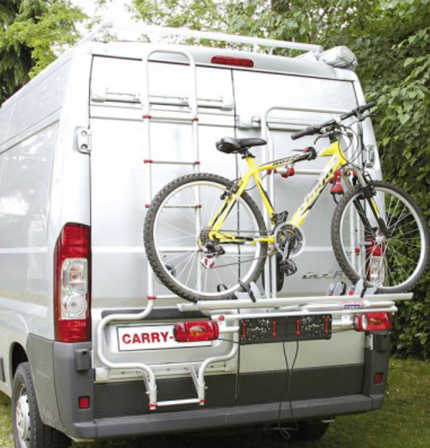  Fiamma Carry-Bike 200 with bike attached to the rear of the vehicle