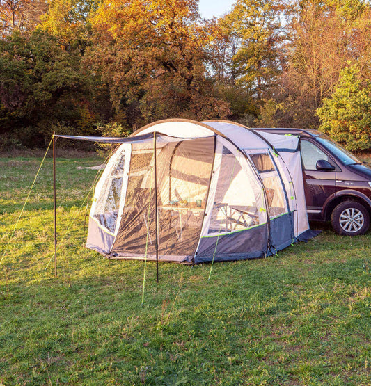 Reimo Tour Easy 4 Drive Away Awning pitched with canopy