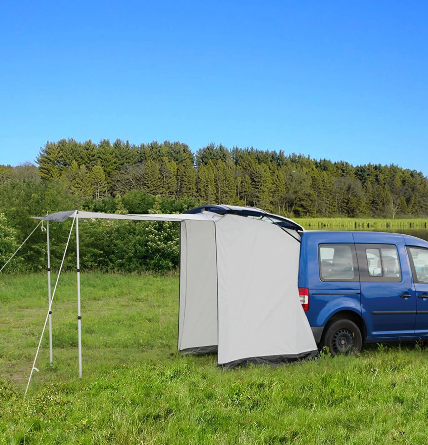 Reimo Vertic Cabin Tailgate Tent & 2 x Door Poles For VW Caddy & Mini Campers Image