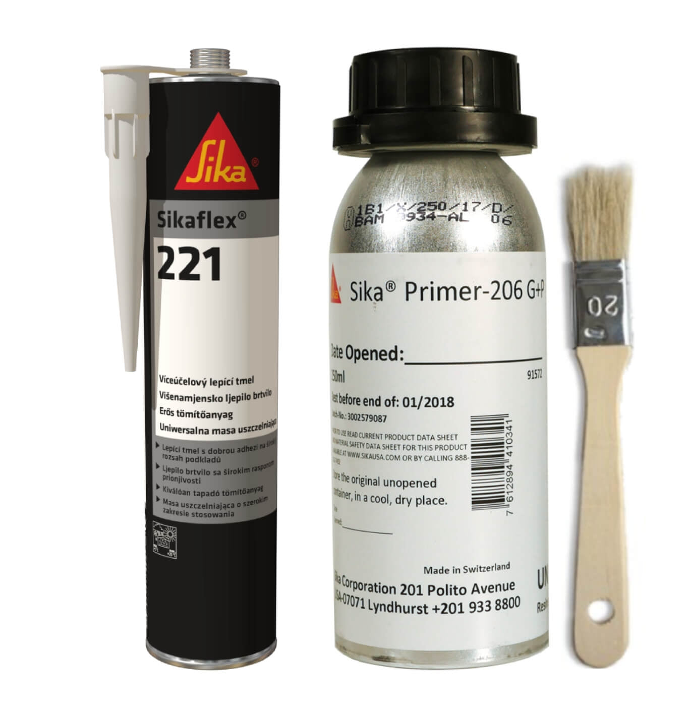 Sikaflex 221 White Multi Purpose Adhesive Sealant & Primer 206 Bundle
