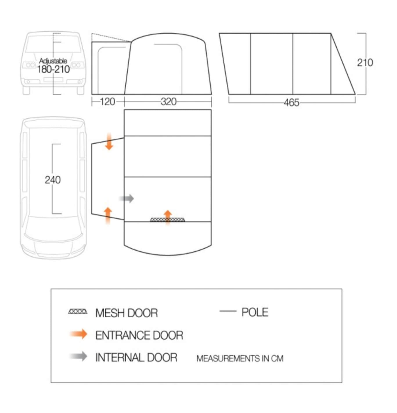 Dimensions of the Galli low poled awning